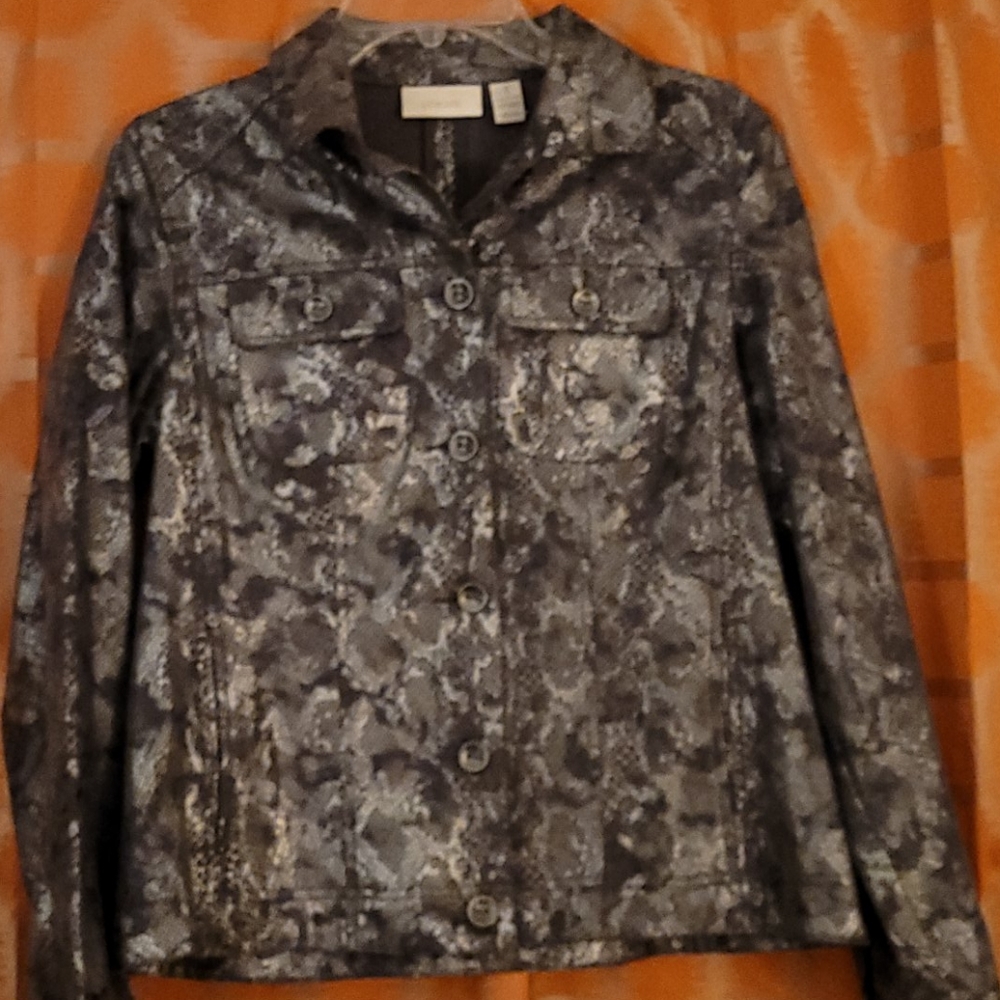 CHICO'S SNAKE PRINT SHORT MOTO JACKET